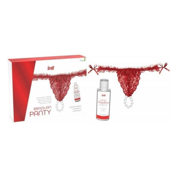 Трусики з перловим кільцем і полуничним лубрикантом Intt BRAZILIAN PANTY RED (SO7 title=