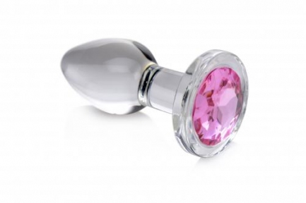 Анальная пробка со стразом Pink Gem Glass Anal Plug With Gem стеклянная, Medium (AG430-Medium)