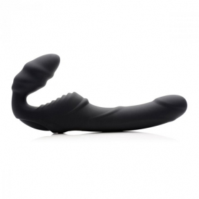 Женский вибрострапон Slim Rider Ribbed Ribbed Vibrating Silicone Strapless Strap On, черный (AF840)