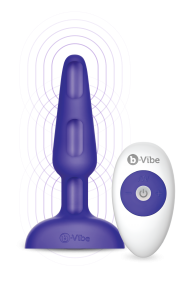 Анальна пробка з вібрацією та пультом, три мотори B-Vibe - Trio, фіолетова (BV26457)