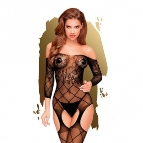 Бодистокинг з флористическо-геометричним орнаментом Penthouse - Top-Notch Black XL (SO5305)