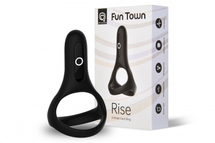 Двойное эрекционное кольцо Fun Town Rise Black, управление со смартфона (SO5747)