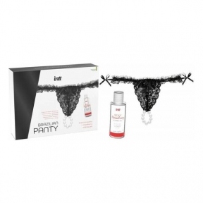 Трусики з перлинним кільцем і полуничним лубрикантом Intt BRAZILIAN PANTY BLACK (SO7129)
