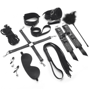 Набір Art of Sex - BDSM Set Leather, 10 предметів, натуральна шкіра, Чорний (SO7138)