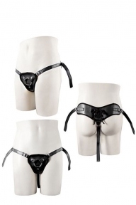 Трусики для страпону з 2 кільцями STRAPON BLACK PU HARNESS WITH TWO RINGS (T111745)