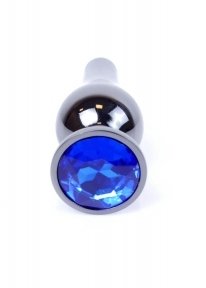 Анальна пробка із полірованого алюмінію з каменем Plug-Jewellery Dark Silver BUTT PLUG-Dark Blue (BS6400059)