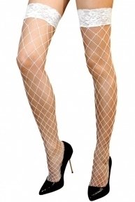 Чулки в крупную сетку Anne De Ales ERICA T2 White (SO4700)