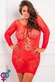 Мереживне плаття з довгим рукавом червоне TIE BREAKER, XL / 2XL (757067XRED)