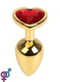 Анальная пробка Gold Metal Heart Red, M (820138)