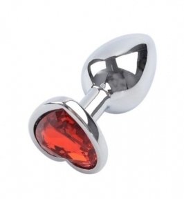 Анальна пробка Silver Metal Heart Red, M (820148)