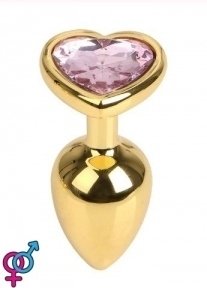 Анальная пробка Gold Metal Heart Light Pink, M (820157)
