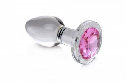 Анальная пробка со стразом Pink Gem Glass Anal Plug With Gem стеклянная, Medium (AG430-Medium)