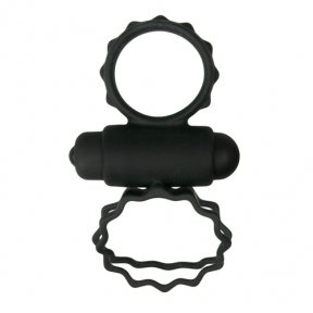 Эрекционное кольцо двойное Duo Cockring с вибро, черное (ET355BLK)