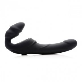 Жіночий вібрострапон Slim Rider Ribbed Vibrating Silicone Strapless Strap On, чорний (AF840)
