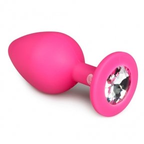 Анальная пробка с кристаллом Easytoys, силиконовая, розовая, 8.5х3.3 см (ET63019)
