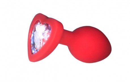 Анальний затор Red Silicone Heart White M (285687)