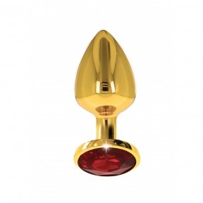 Анальний металевий затор середній з каменем червоного кольору Butt Plug With Diamond Jewel Taboom (T17168)