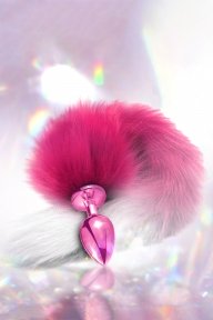 Анальная пробка с хвостом Global Novelties NIXIE METAL BUTT PLUG WITH OMBRE TAIL, PINK METALLIC (T880194)