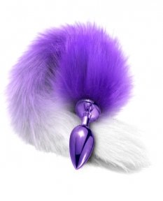 Анальная пробка с хвостом Global Novelties NIXIE METAL BUTT PLUG WITH OMBRE TAIL, PURPLE METALLIC (T880193)