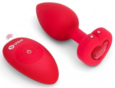 Анальна пробка з вібрацією та пультом керування B-Vibe Vibrating Heart Plug M/L Red (54015770000)