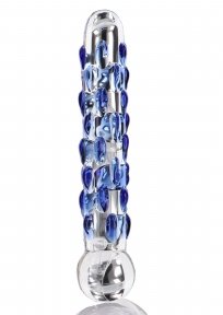 Фаллоимитатор стеклянный с рельефом Diamond Dazzler прозрачный с голубым, 18 см х 3.5 см (TJ10614)