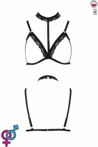 Бюстгальтер-стрепы с чокером SHELLY BRA black L/XL - Passion Exclusive (PS27901)