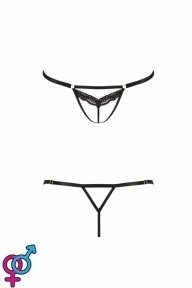 Откровенные трусики-стрепы с кружевом SOLON THONG black L/XL - Passion Exclusive (PS28004)