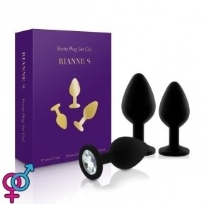 Набір анальних пробок з кристалом Rianne S: Booty Plug Set Black, 2,7 см, 3,5 см, 4,1 см (SO3889)