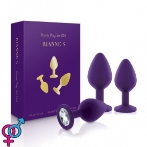 Набір анальних пробок з кристалом Rianne S: Booty Plug Set Purple, 2,7 см, 3,5 см, 4,1 см (SO3908)