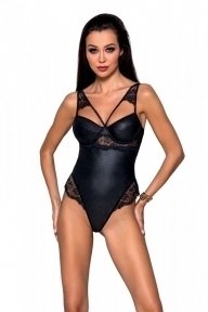 Боді з еко-шкіри та мережива Loona Body black XXL/XXXL - Passion (SO5357)