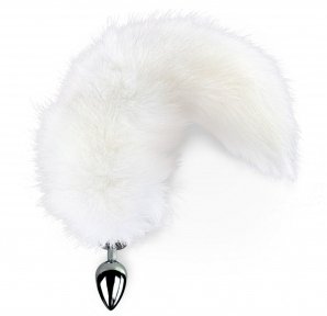 Металева анальна пробка з хвостом з натурального хутра Art of Sex size M White fox (SO6184)
