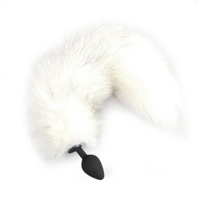 Силіконова анальна пробка з хвостом з натурального хутра Art of Sex size M White fox (SO6187)