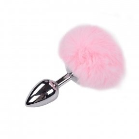 Металлическая анальная пробка Кроличий хвостик Alive Fluffly Plug M Pink (SO6316)
