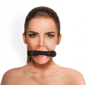 Кляп Палиця, силікон та натуральна шкіра, Art of Sex - Gag Stick Silicon, Чорний (SO6705)
