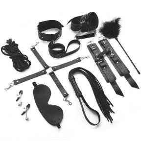 Набор Art of Sex - BDSM Set  Leather, 10 предметов, натуральная кожа, Черный (SO7138)