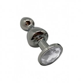 Металлическая анальна пробка Wooomy Lollypop Double Ball Metal Plug M, 9,4х3,1 см (SO7414)