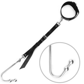 Анальный крюк 3 с ошейником из натуральной кожи Art of Sex - Anal hook, Черный (SO7738)