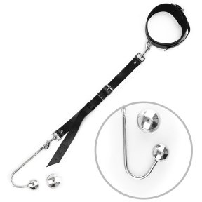 Анальный крюк 4 с ошейником из натуральной кожи Art of Sex - Anal hook, Черный (SO7763)