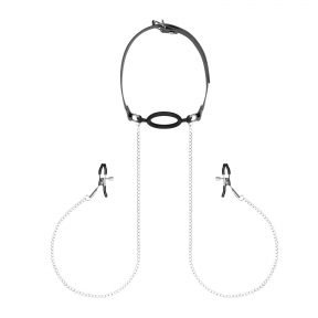 Затискачі для сосків з кляпом Bedroom Fantasies Nipple Clamps & Silicone Gag Ring (SO8819)