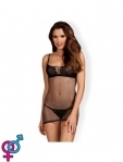 Cорочка сетка Obsessive Redella chemise & thong black S/M (410151)