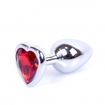 Анальна пробка з каменем Plug-Jewellery Silver Heart PLUG- Red розмір S (64-00046)
