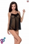 Сорочка прозора бебі дол MELANIA CHEMISE black XXL/XXXL - Passion, трусики, на тонких бретелях (EL16306)