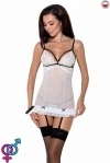 Сорочка прозрачная с пажами ORIHIME CHEMISE white S/M - Passion, трусики, стрэпы (EL16405)