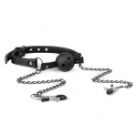 Кляп с зажимами на соски Open Ball Gag With Nipple Clamps (ET65372)