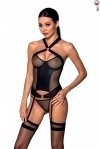 Сітчастий комплект корсет з халтером, знімні підв'язки, трусики Amanda Corset black XXL/XXXL-Passion (SO5320)