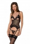 Корсет Passion Christa Corset black L/XL: с подвязками и ажурным лифом, стринги в комплекте (SO5756)