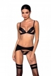 Комплект из эко-кожи Passion Miley Set black S/M: трусики, бюстгальтер, пояс для чулок (SO5772)