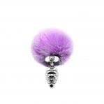 Металева анальна пробка Кролячий хвостик Alive Fluffly Twist Plug S Purple (SO6306)
