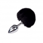 Металева анальна пробка Кролячий хвостик Alive Fluffly Plug M Black (SO6315)