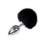 Металева анальна пробка Кролячий хвостик Alive Fluffly Plug L Black (SO6318)